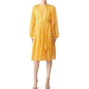 Alcoolique Silk Yellow Domenica Midi Dress Size 40 Orange Floral Chiffon
